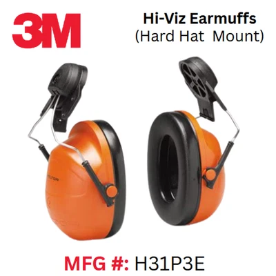 Hi-Viz Earmuffs (Mounts on Hard Hat) 3M Peltor #H31P3E -  NRR 23DB - 1 PAIR - Image 1 of 4