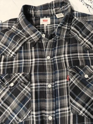 Camisa a Presión LEVIS Perla Manga Corta Para Hombre XL Negra Blanca Azul Cuadros Western Foto 1 de 4