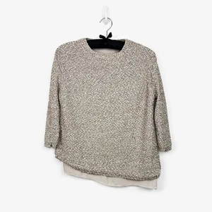 Zara Knit Sequin Asymmetric Sweater Size S Layered Metallic Shimmer Soft Glam - Picture 1 of 2