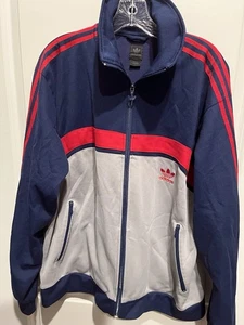 Adidas Men’s Large 3-Stripe Full Zip Track Jacket  EUC  Red Blue Gray - Picture 1 of 6