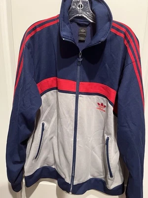 Adidas Men’s Large 3-Stripe Full Zip Track Jacket  EUC  Red Blue Gray - Image 1 of 4