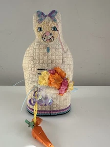 Stuffed Cat Patchwork Needlepoint Kit Pillow Doll Retro Spring Flowers - Picture 1 of 8