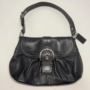 Vtg Coach Soho Flap Pleated Shoulder Bag 15204 Black Hobo Leather Y2K Big Buckle - Picture 1 of 24