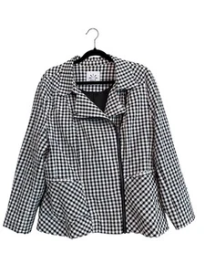 Isaac Mizrahi Live Women's Black White Gingham Moto Blazer Jacket Sz 16 - Picture 1 of 9