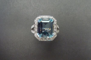 4.60Ct Emerald Cut Natural Aquamarine Diamond Real 18K White Gold Beautiful Ring - Picture 1 of 10