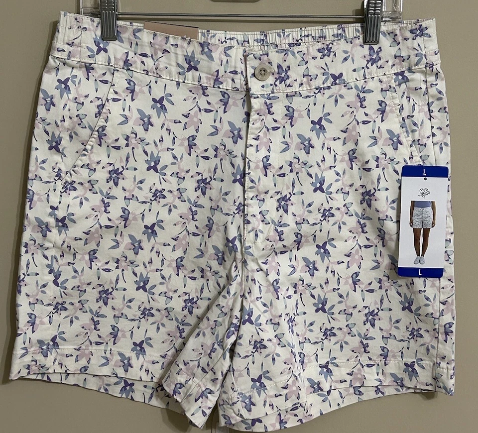 Jachs Women's Girlfriend Printed Chino Shorts White Size L