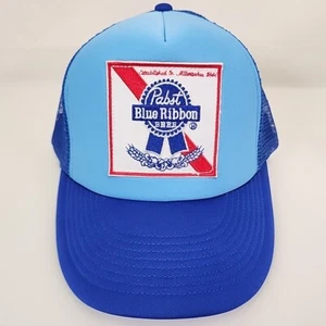 PABST PATCH PBR MESH Foam TRUCKER SNAPBACK HAT CAP Blue Beer - Picture 1 of 5