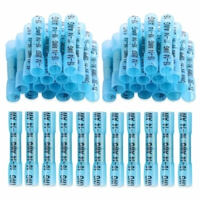 1000Pcs Waterproof 14-16AWG Heat Shrink Butt Wire Connectors Blue Seal Terminals - Image 1 of 4