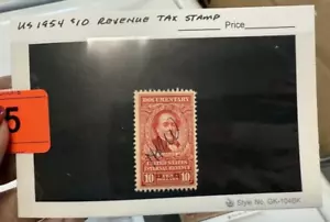 US Stamps Revenue #R677 ~ 1954 $10 Documentary, dl wmk, perf 11 Walker GRL05 - Picture 1 of 2