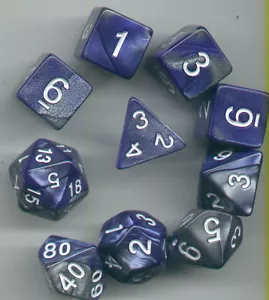 NEW RPG Dice 10pc - Twisted Blue-Silver- 1 @ D4 D8 D10 D12 D20 D00-10 & 4 D6 - Picture 1 of 1