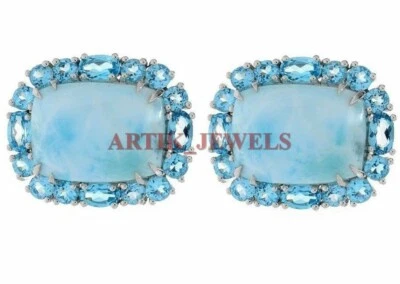 Gemelos naturales de plata de ley 925 con piedras preciosas de topacio azul y Larimar #2643 Foto 1 de 3