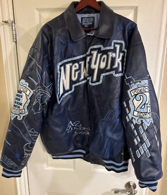 AZUL CRUDO King Of The Five Borough Chaqueta de Cuero Sintético Chaqueta de Colección Nueva York XL Foto 1 de 4