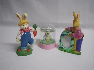 Easter Bunny Collection of 3, Bunny Figurine, Photo Frame, Enesco Glitter Globe - Picture 1 of 3