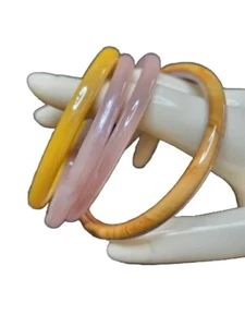 Rare Vintage Estate Glass Bangle Bracelets Pink, Gold, Golden Brown Swirl Lot 4 - Picture 1 of 8