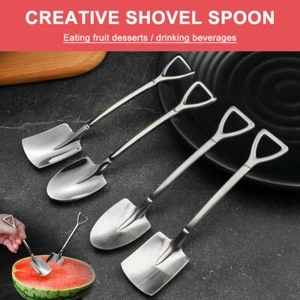 8Pcs Novelty Shovel Stainless Steel Coffee Spoon Dessert Ice Cream Teaspoon Set - Picture 1 of 21