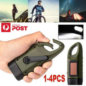 LED Solar Flashlight Lamp Wind Up Hand Crank Emergency Clip-on Camping Torch AU - Picture 1 of 15