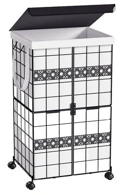 Laundry Basket with Wheels, Large Metal Laundry Hamper with Lid & Laundry Bag - Image 1 of 4