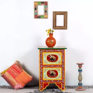 Solid Wooden Side Table 2 Drawer Entryway Handprinted Traditional Chest Drawer - Picture 1 of 4
