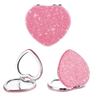 Cute Heart Shaped Compact Mirror for Women,Magnifying Travel Mirror with Glit... - Picture 1 of 9