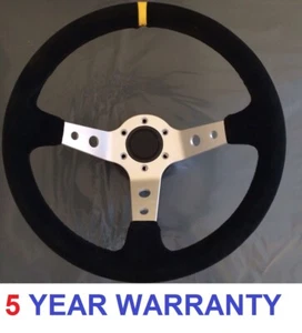 RENNRALLYE AUTO WILDLEDER SPUR TIEFE SCHÜSSEL LENKRAD SILBERSPEICHEN 13,7" NEU - Bild 1 von 5