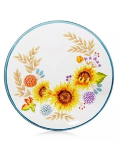 Yankee Jar Candle Tray Holder C/T FALL SUNFLOWERS clear glass oranges browns 7" - Picture 1 of 5