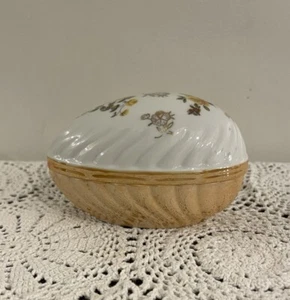 Plato Caja Baratija Vintage Norleans En Forma de Huevo con Tapa Diseño Flor Amarilla Japón - Imagen 1 de 5