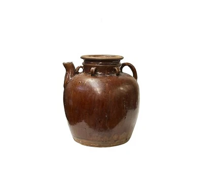 Jarrón de cerámica rural vintage terroso marrón oscuro Village JK224 Foto 1 de 4