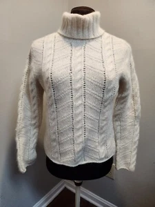 Kaliko Cream Lambswool Angora Loose Cable Knit Turtle Neck Sweater Size 8 - Picture 1 of 9