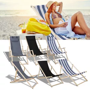 Liegestuhl Holzliege Strandstuhl Klappbar Armlehnen Klappbare Holz Holzstuhl - Bild 1 von 11