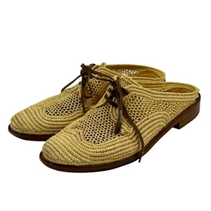Robert Clergerie Women's Jaly Raffia Lace Up Mules in Natural 36.5 EU, 6 US - Picture 1 of 20