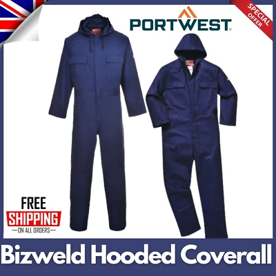 Portwest Bizweld Flame Resistant Welding Coverall Hood Boiler Overall Suit  BIZ6 - Image 1 of 4