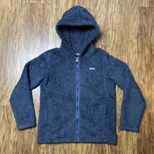 Patagonia Deep Pile Fleece Hoodie Youth Kids Large Jacket Full Zip Blue Pockets - Picture 1 of 12