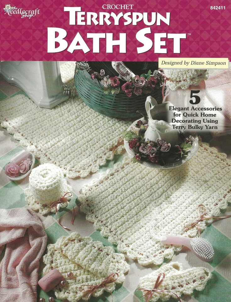 Terryspun Bath Set Crochet Contour Rug Wash Cloth Tie Backs Toilet Tissue Cover - Image 1 of 1