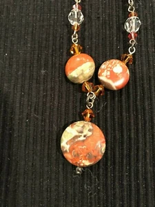 MERRILL CUSTOM MADE SEDONA JASPER SWAROVSKI CRYSTAL STERLING SILVER NECKLACE - Picture 1 of 6