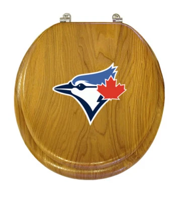 Asiento de inodoro MLB acabado roble redondo o alargado con calcomanía del logotipo del equipo en la tapa del asiento Foto 1 de 2