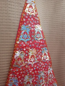 Weihnachtsbaum rot Stoff Panel Silber Deko Pailletten Satin Rücken Glocken - Bild 1 von 11