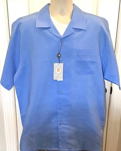 BAGAZIO Men’s Blue Linen Look Short Sleeve Camp Shirt Size XL NWT - Picture 1 of 3