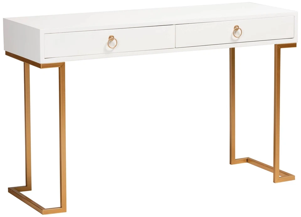 Mesa consola Beagan 47 1/4"W madera blanca metal dorado 2 cajones Foto 1 de 1