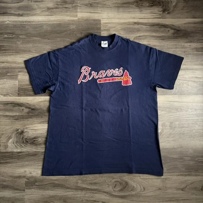 Camisa De Colección Majestic Atlanta Braves Para Hombres XL Azul Gráfico Logo MLB Béisbol Años 90  Foto 1 de 4