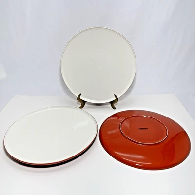Set of 3 Crate & Barrel CINNEBAR FLORAL 11" Dinner Plates MCM Red/White - Image 1 of 4