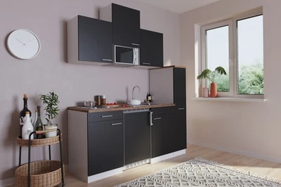 Küche Miniküche Singleküche Küchenzeile  Weiß Schwarz Luis 180 cm Respekta - Bild 1 von 4