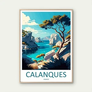 Arte de pared con impresión de póster de viaje de aguas azules paisaje Calanques vibrantes Francia - Imagen 1 de 2