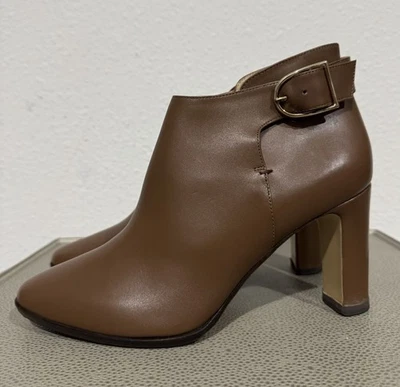 Max Mara Women's Tobacco Ornati Leather Block Heel Ankle Booties Size 39.5 - Image 1 of 4