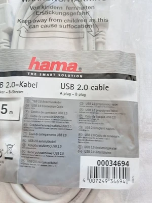 Hama USB-Kabel A-Stecker - B-Stecker, 1,5 m  34694 - Bild 1 von 3