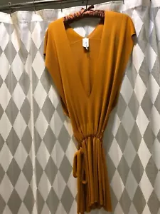 Unique FUZZI Mustard Sleeveless Long Belted Top Tunic Cardigan Vest M, ITALY - Picture 1 of 8