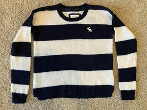 Abercrombie & Fitch Vintage Wool Blend Navy Blue Striped Women’s Sweater NWT!!!! - Picture 1 of 11