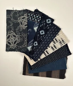 Sashiko Boro VTG 8 Yards 454g Japanese Kimono Fabric 8 Pieces Kasuri Katazome - Picture 1 of 13