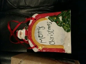 Christmas  Ceramic hanging Square Container Santa merry Christmas  31/2x31/4 in - Picture 1 of 10