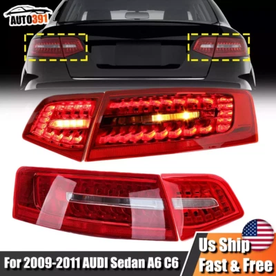 4pcs LH+RH Inner+Outer LED Tail Lights Rear Lamp For Audi A6 C6 Sedan 2009 10 11 - Image 1 of 4