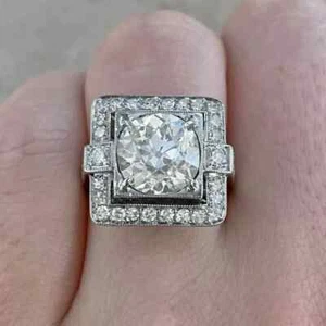 Vintage Art Deco Style 3Ct Lab Created Diamond Wedding Ring 14k White Gold FN - Picture 1 of 17